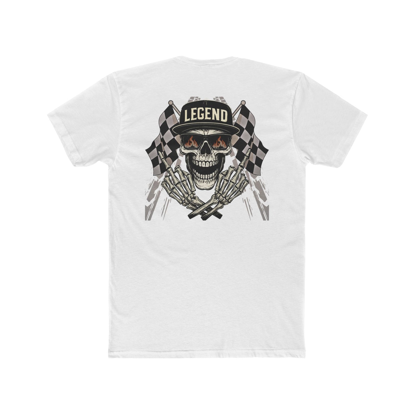 Dirt Track & Race Flags Middle Finger Skull Legend Motorsports Crew Tee (Unisex)