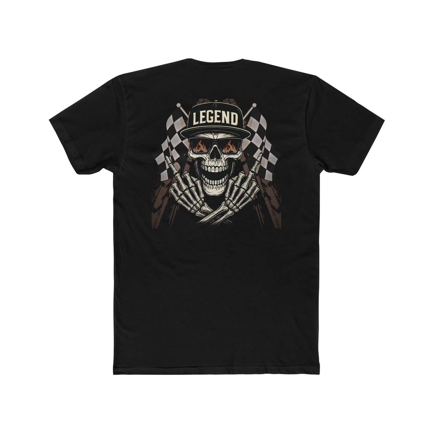 Dirt Track & Race Flags Middle Finger Skull Legend Motorsports Crew Tee (Unisex)