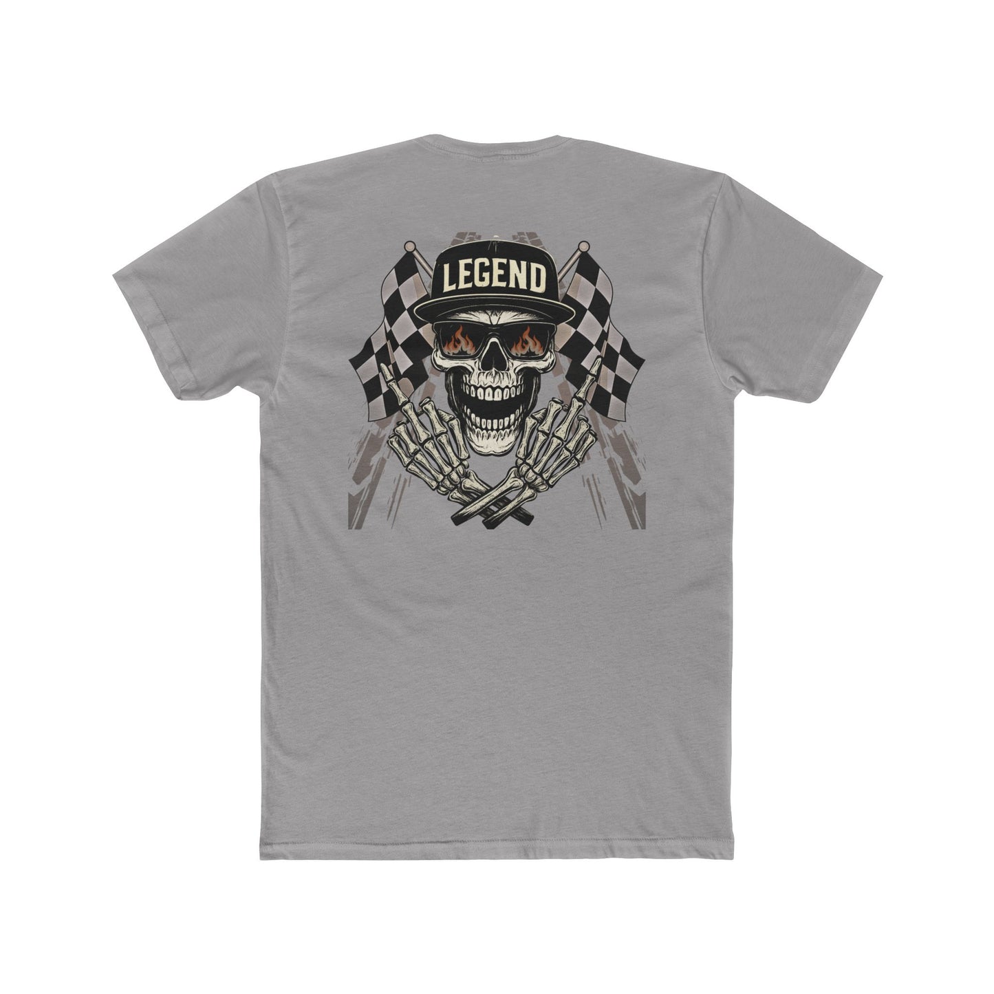 Dirt Track & Race Flags Middle Finger Skull Legend Motorsports Crew Tee (Unisex)