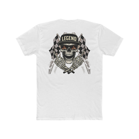 Dirt Track & Race Flags Middle Finger Skull Legend Motorsports Crew Tee (Unisex)