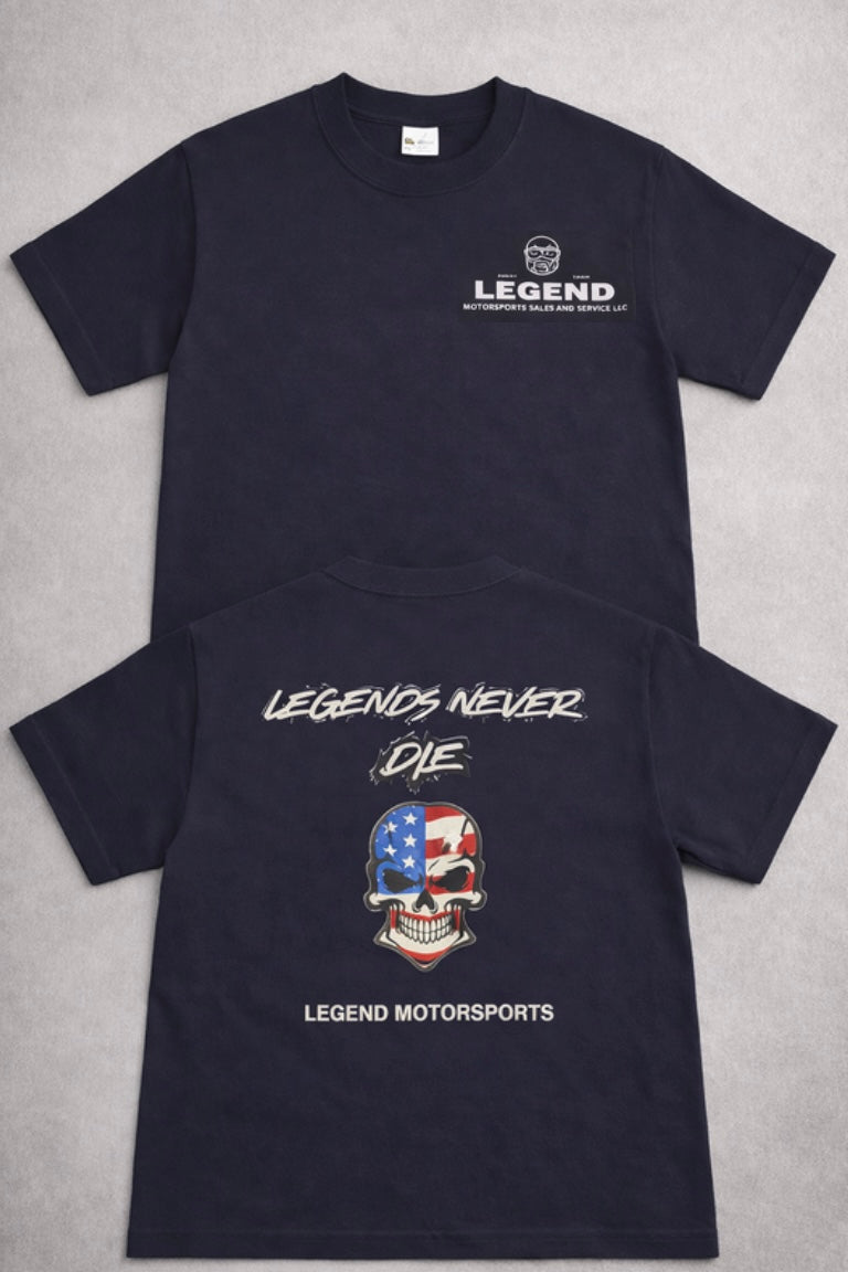 “Legends Never Die” American Flag Skull T-Shirt